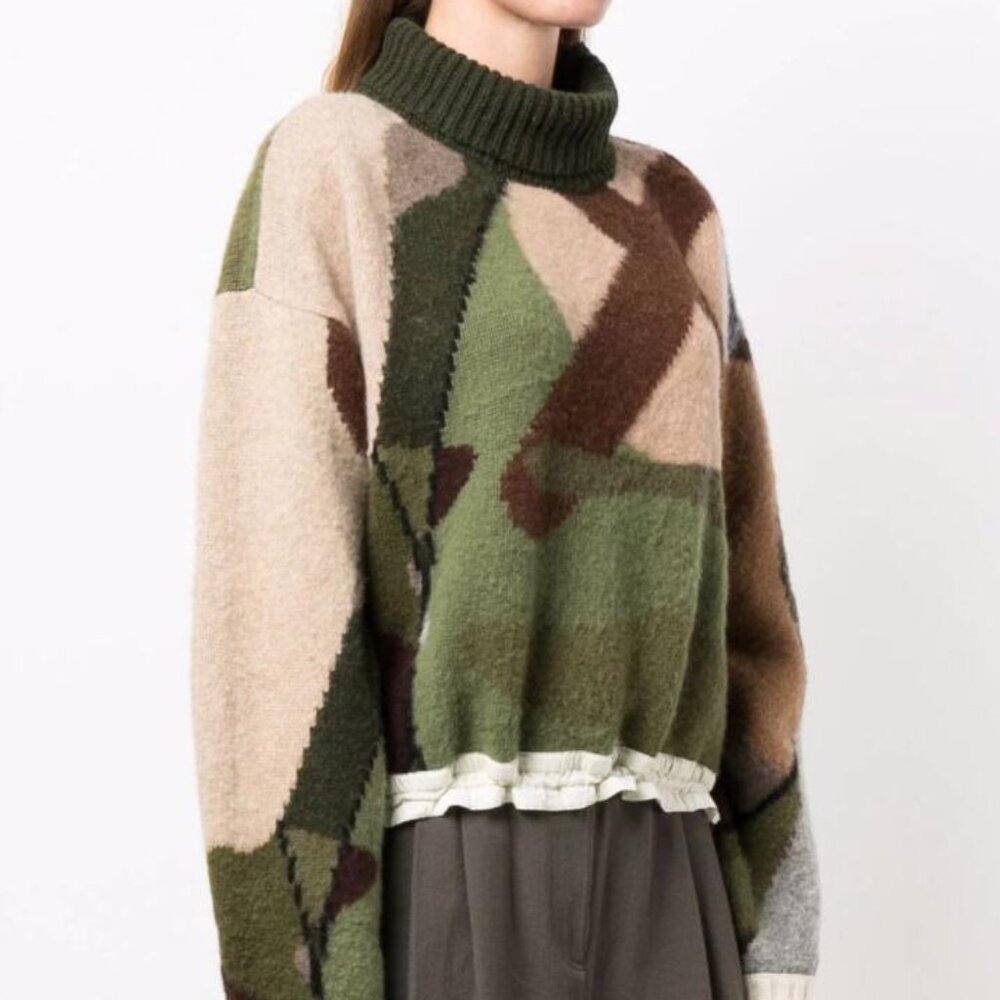 BNWT AW21 SACAI x KAWS CAMO KNIT SWEATER 3